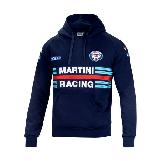 Felpa con Cappuccio Sparco Martini Racing Hoodie nel colore blu, ideale per cantiere, officina e manutenzione