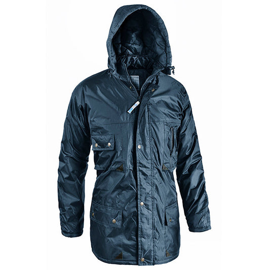Parka da Lavoro Sottozero Fisso – 100% Poliestere Spalmato PVC, Imbottitura Trapuntata Fissa 180g/m², DPI 1ª Cat. UNI EN 14058, Cappuccio Staccabile, Porta Badge, Tasca Interna Velcro, Elastico in Vita