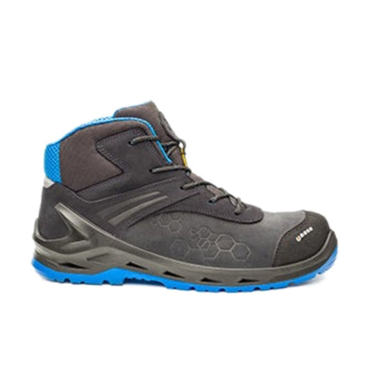 Scarpa Antinfortunistica Alta Base I-Robox Top S3S ESD CI FO nel colore nero azzurro, ideale per cantieri e lavori all'aperto