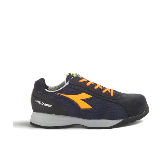 Scarpa Antinfortunistica Diadora Glove MDS nel colore blu scuro arancio fluo, ideale per magazzino, logistica e industria