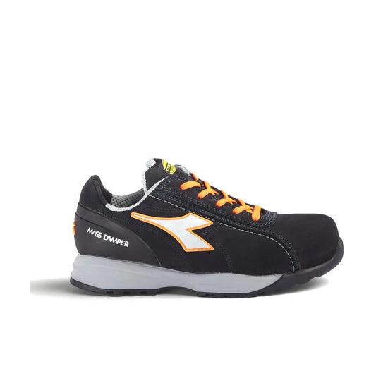 Scarpa Antinfortunistica Diadora Glove MDS S3S FO nel colore blu scuro arancio fluo, ideale per cantieri e lavori all'aperto