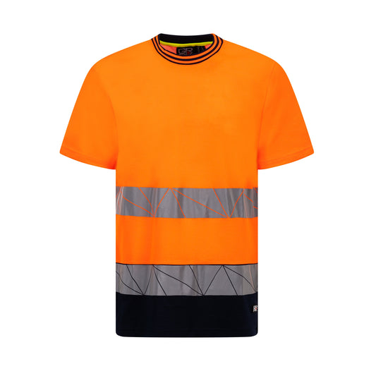 T-Shirt da Lavoro Alta Visibilità GRPK Ray HV – 55% Cotone sulla Pelle 45% Poliestere 150g, Classe 2 EN ISO 20471, Bande Rifrangenti Termosaldate, Bordino Retrocollo Parasudore