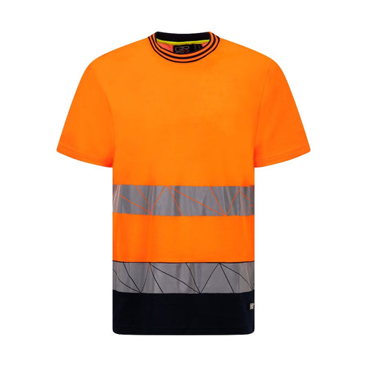 T-Shirt da Lavoro Alta Visibilità GRPK Ray HV – 55% Cotone sulla Pelle 45% Poliestere 150g, Classe 2 EN ISO 20471, Bande Rifrangenti Termosaldate, Bordino Retrocollo Parasudore