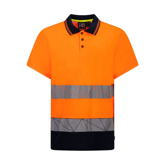 Polo da Lavoro Alta Visibilità GRPK Lux HV – 55% Cotone sulla Pelle 45% Poliestere 150g, Classe 2 EN ISO 20471, Bande Rifrangenti Termosaldate, Bordino Retrocollo Parasudore