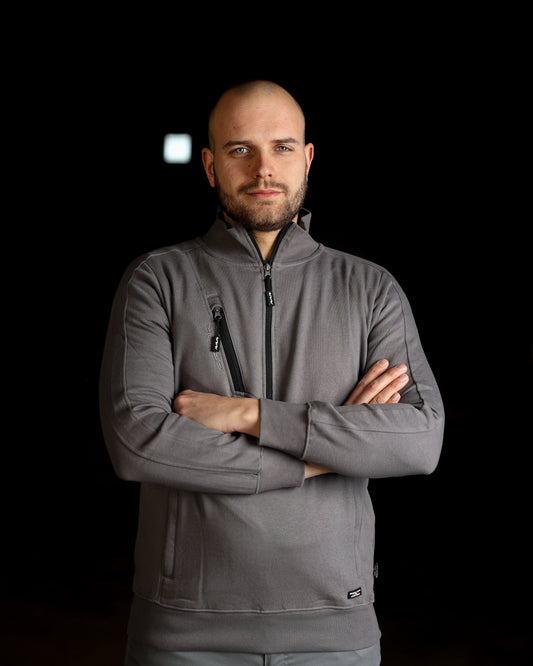 Felpa da lavoro GRPK zip corta resistente e confortevole