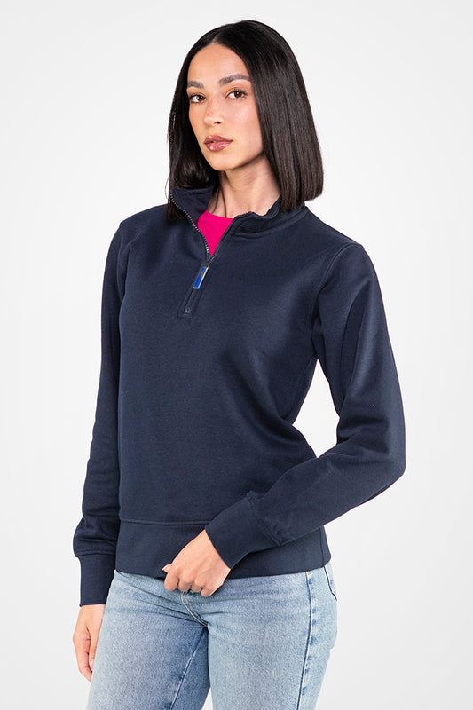 Felpa Donna Mezza Zip Sottozero Strike Blu Navy – 65% Cotone 35% Poliestere, 280 g/m2, DPI 1a Categoria, UNI EN ISO 13688