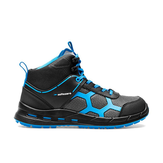 Scarpa Antinfortunistica Alta Sottozero Jumbo S3S FO SR ESD nel colore nero azzurro, ideale per cantieri e lavori all'aperto