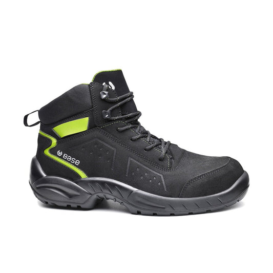 Scarpa Antinfortunistica Alta Base Chester Top S3S LG FO SR nel colore nero verde, ideale per cantieri e lavori all'aperto