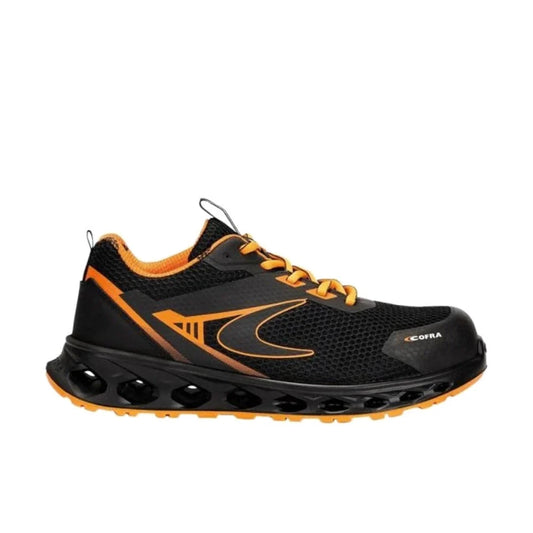 Scarpa Antinfortunistica Cofra Kombo S1PS FO SR ESD nel colore nero arancione, ideale per magazzino, logistica e industria