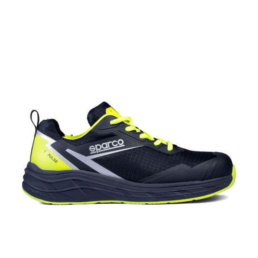 Scarpa Antinfortunistica Sparco George S3S SR FO HRO SC ESD nel colore blu giallo, ideale per cantieri e lavori all'aperto