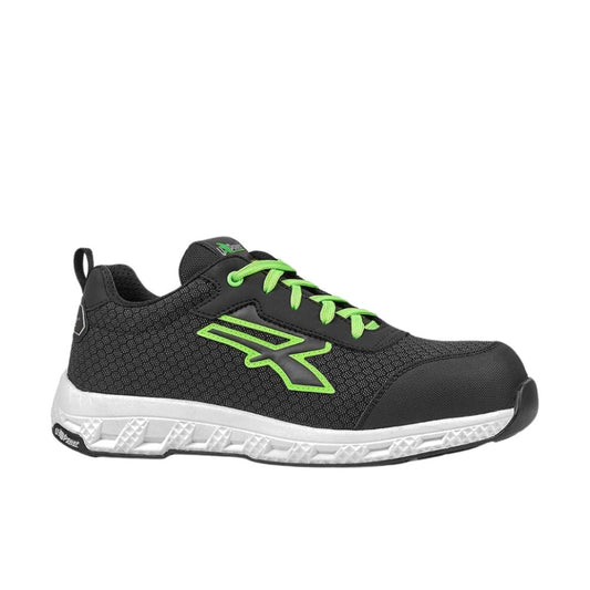 Scarpa Antinfortunistica U-Power Mitch S3S ESD CI HI HRO FO SR nel colore nero verde, ideale per cantieri e lavori all'aperto