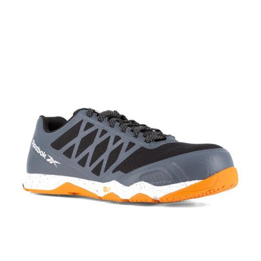 Scarpa Antinfortunistica Reebok Speed TR S1PS SR ESD nel colore grigio arancione, ideale per magazzino, logistica e industria