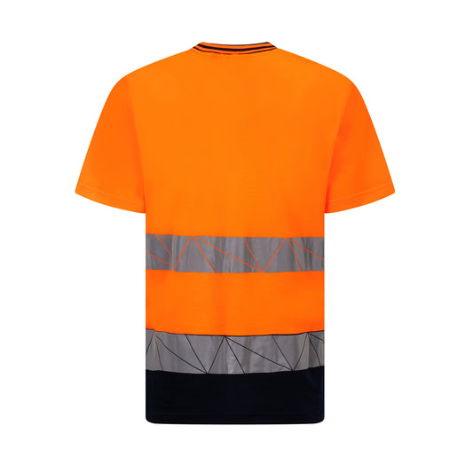 T-Shirt da Lavoro Alta Visibilità GRPK Ray HV – 55% Cotone sulla Pelle 45% Poliestere 150g, Classe 2 EN ISO 20471, Bande Rifrangenti Termosaldate, Bordino Retrocollo Parasudore